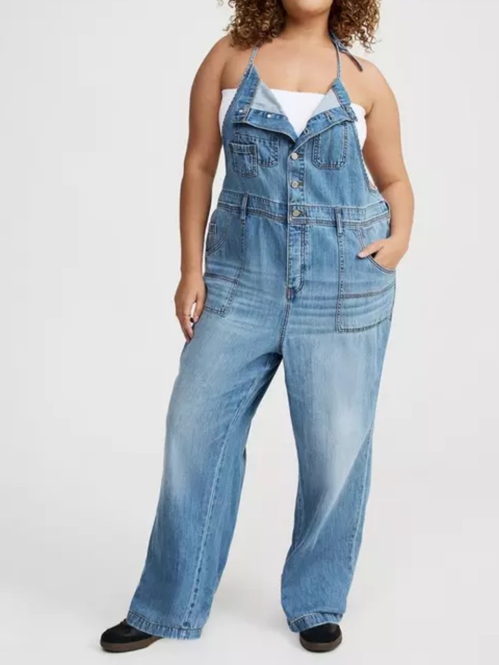 EUC torrid Light Blue Denim Halter Overalls - Wide Leg